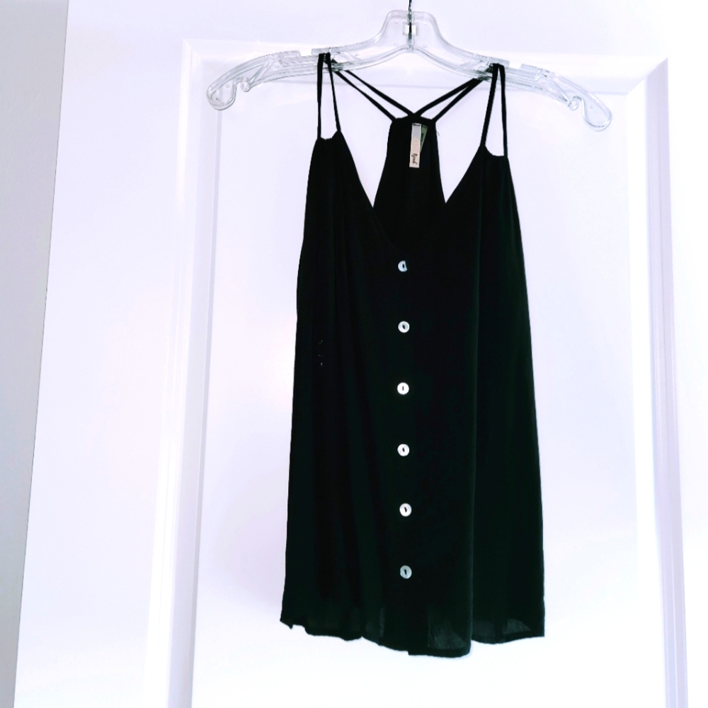 Black Button-Up Strappy Top